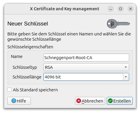 XCA - Privater Schlüssel für Wurzelzertifikat